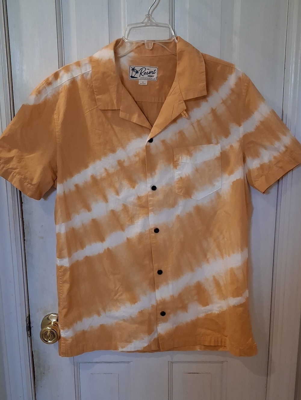 Aeropostale Resort Shirt Men’s Yellow and White Diagonal Tie-Dye Camp Shirt